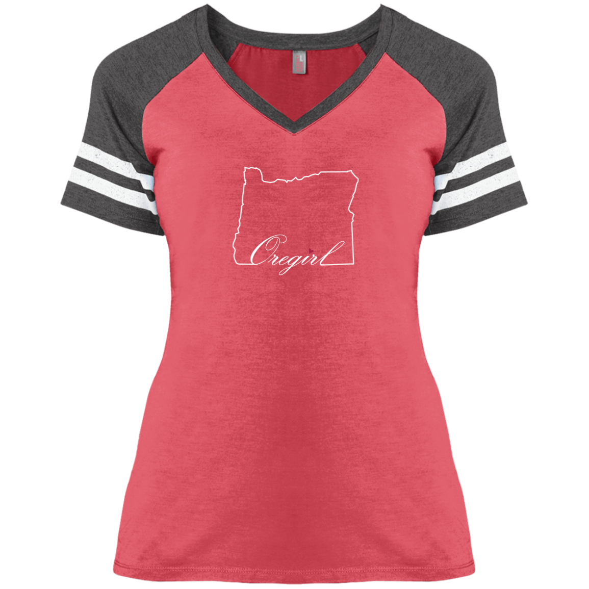 Oregirl Ladies' Game V-Neck T-Shirt - State Outline