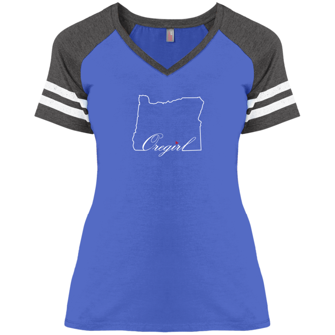 Oregirl Ladies' Game V-Neck T-Shirt - State Outline